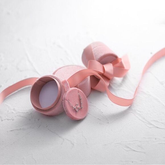 NEW! Pink Crushed Velvet Round Ribbon Jewelry Holder Gift Box - Picture 5 of 11